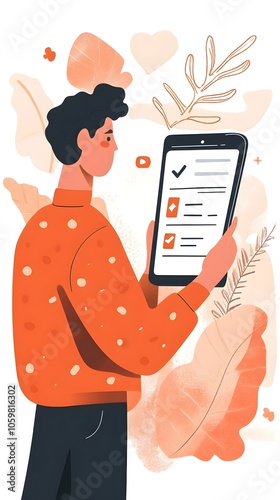 A user filling out an online customer survey form on a tablet. Feedback and Rating Concept. illustration