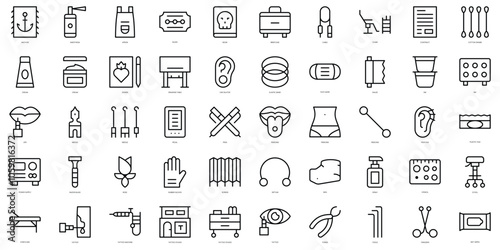 Set of thin line tattoo studio Icons. Vector illustration