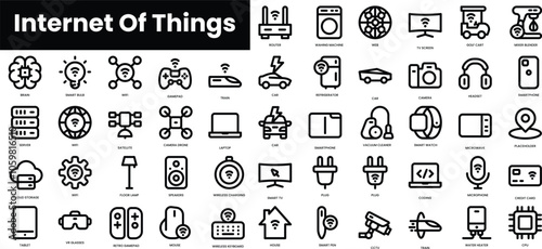 Set of outline internet of things icons. Minimalist thin linear web icon set. vector illustration.
