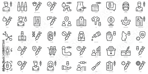 Set of thin line vaccination Icons. Vector illustration