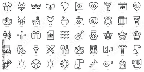 Set of thin line brazilian carnival Icons. Vector illustration