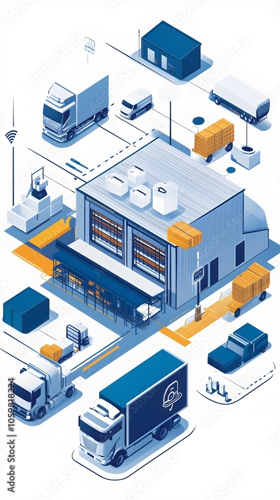 Obraz premium An isometric illustration of a smart warehouse management system with emphasis on inventory control. with IoT devices