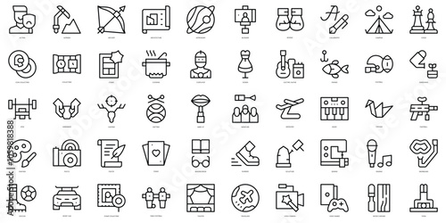 Set of thin line hobbies and freetime Icons. Vector illustration