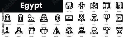 Set of outline egypt icons. Minimalist thin linear web icon set. vector illustration.