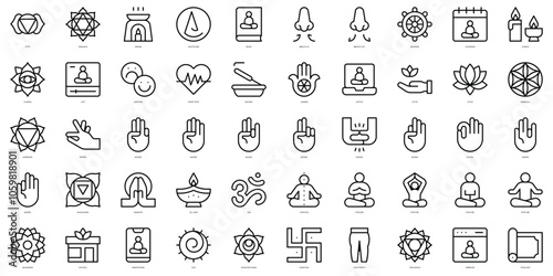 Set of thin line chakras Icons. Vector illustration