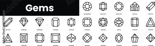 Set of outline gems icons. Minimalist thin linear web icon set. vector illustration.