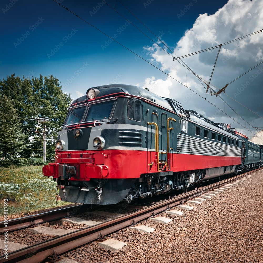 Fototapeta premium an electric locomotive from the 1960s, AI generated