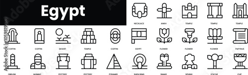 Set of outline egypt icons. Minimalist thin linear web icon set. vector illustration.