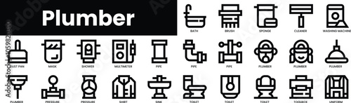 Set of outline plumber icons. Minimalist thin linear web icon set. vector illustration.