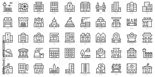 Set of thin line urban building Icons. Vector illustration