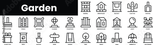 Set of outline garden icons. Minimalist thin linear web icon set. vector illustration.
