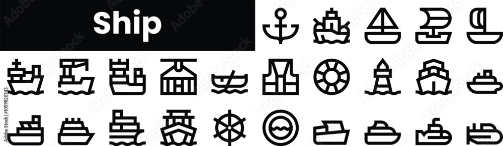 Set of outline ship icons. Minimalist thin linear web icon set. vector illustration. Set of outline ship icons. Minimalist thin linear web icon set. vector illustration.