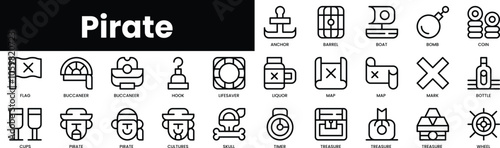 Set of outline pirate icons. Minimalist thin linear web icon set. vector illustration.