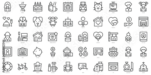 Set of thin line family Icons. Vector illustration photo