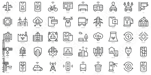 Set of thin line smart city Icons. Vector illustration