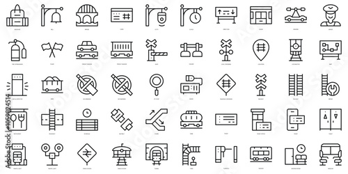 Set of thin line railway Icons. Vector illustration