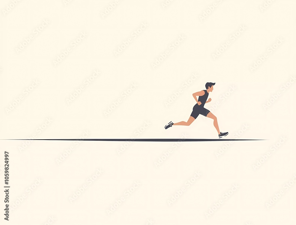 A minimalistic, flat-style vector illustration depicting a person running in a single line on a white background A minimalistic, flat-style vector illustration depicting a person running in a single line on a white background