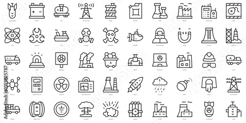 Set of thin line nuclear energy Icons. Vector illustration