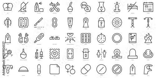 Set of thin line contraceptive methods Icons. Vector illustration