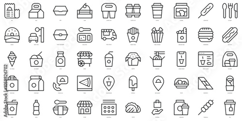 Set of thin line take away Icons. Vector illustration