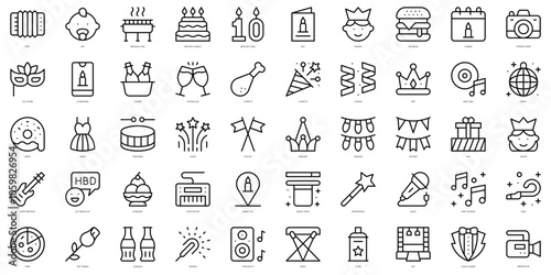 Set of thin line birthday Icons. Vector illustration