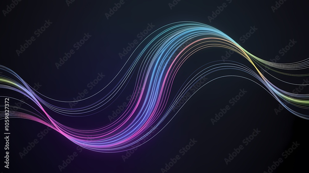 Obraz premium A dynamic, swirling illustration of neon-colored lines against a dark background.