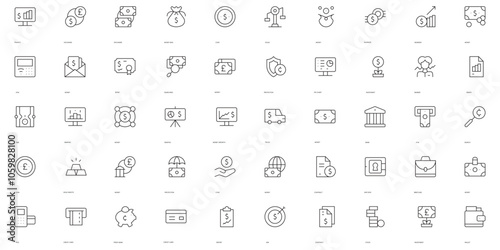 Set of thin line money Icons. Vector illustration