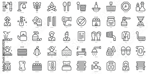 Set of thin line sauna Icons. Vector illustration
