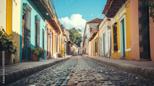 Cobblestone Street in a Colorful Town