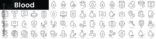 Set of outline blood icons. Minimalist thin linear web icon set. vector illustration.