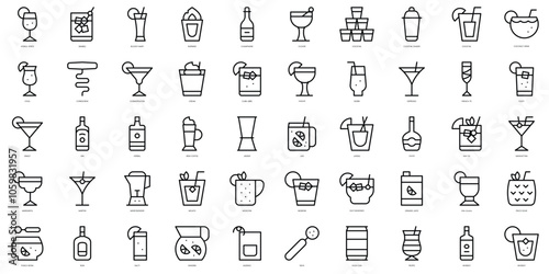 Set of thin line cocktails Icons. Vector illustration