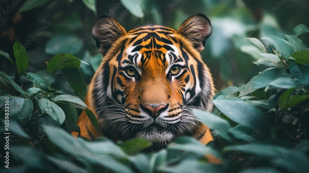 Fototapeta premium Majestic Tiger in Lush Foliage