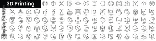 Set of outline 3d printing icons. Minimalist thin linear web icon set. vector illustration.