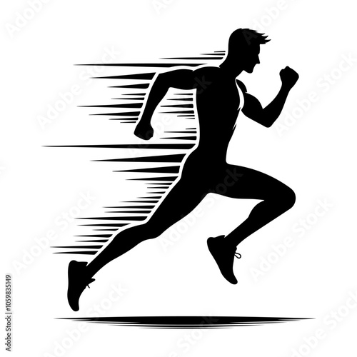 Running man silhouette vector. The running ancient human. Run, side view illustration