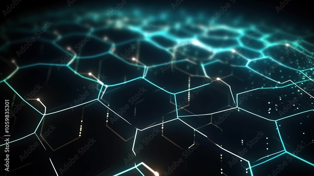 Obraz premium 3D Hexagonal Pattern with Glowing Lines and Depth Effect