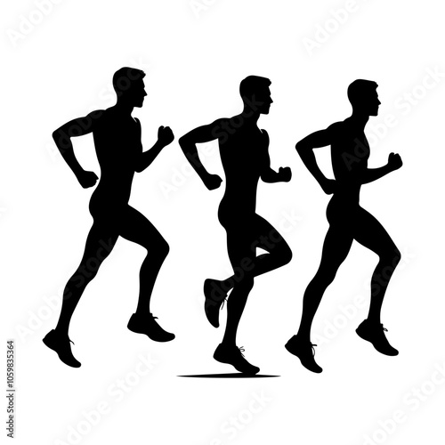 Running man silhouette vector. The running ancient human. Run, side view illustration