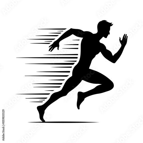 Running man silhouette vector. The running ancient human. Run, side view illustration