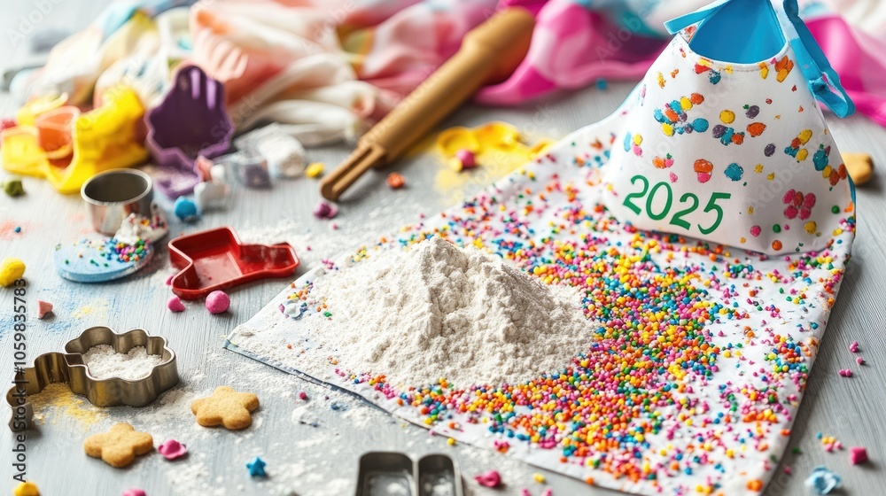 Fototapeta premium Fun Baking Scene with Colorful Sprinkles and Flour
