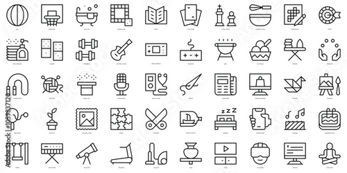 Set of thin line leisure activities at home Icons. Vector illustration