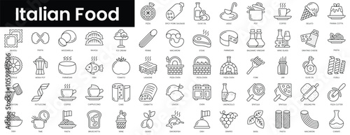 Set of outline italian food icons. Minimalist thin linear web icon set. vector illustration.