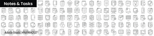 Set of outline notes and tasks icons. Minimalist thin linear web icon set. vector illustration.