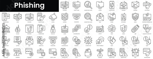 Set of outline phishing icons. Minimalist thin linear web icon set. vector illustration.