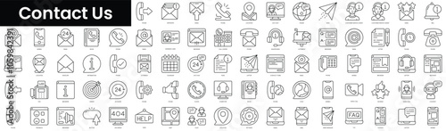Set of outline contact us icons. Minimalist thin linear web icon set. vector illustration.