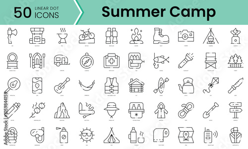 Set of summer camp icons. Line art style icons bundle. vector illustration