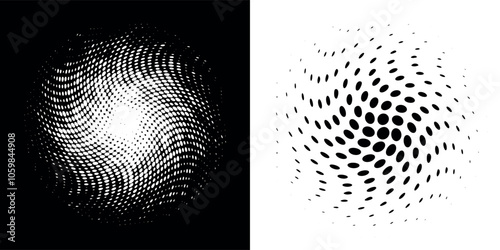 Abstract background of circles with dynamic halftone dots in spiral shape. Vector illustration.