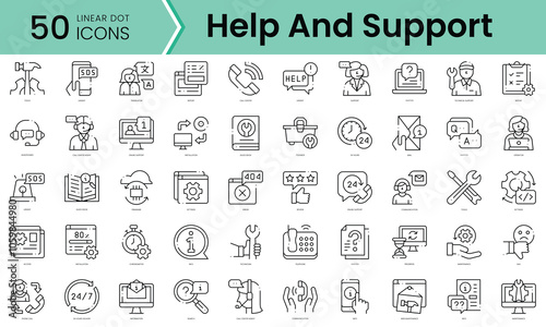 Set of help and support icons. Line art style icons bundle. vector illustration