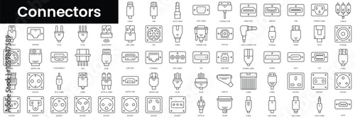Set of outline connectors icons. Minimalist thin linear web icon set. vector illustration.