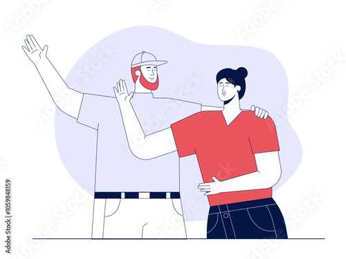 Two friends meet and greet each. other. Friendship illustration. Flat vector illustration.