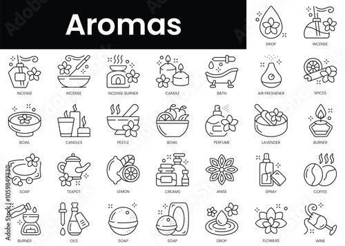 Set of outline aromas icons. Minimalist thin linear web icon set. vector illustration.