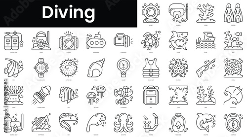 Set of outline diving icons. Minimalist thin linear web icon set. vector illustration.